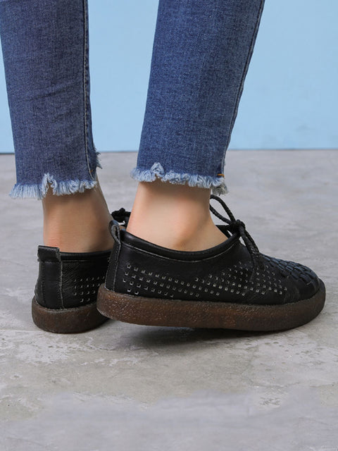 Women Vintage Summer Leather Weave Flat Shoes