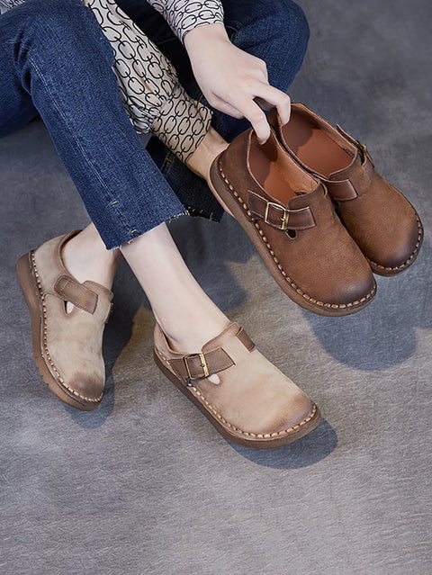 Women Vintage Spring Genuine Leather Flat Shoes