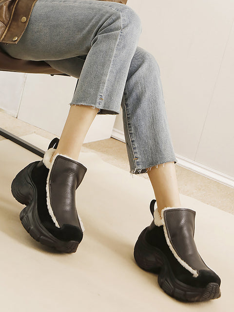 Women Winter Fashion Leather Fleece-lined Platform Shoes