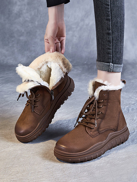 Women Vintage Winter Leather Fleece-lined Ankle Boots