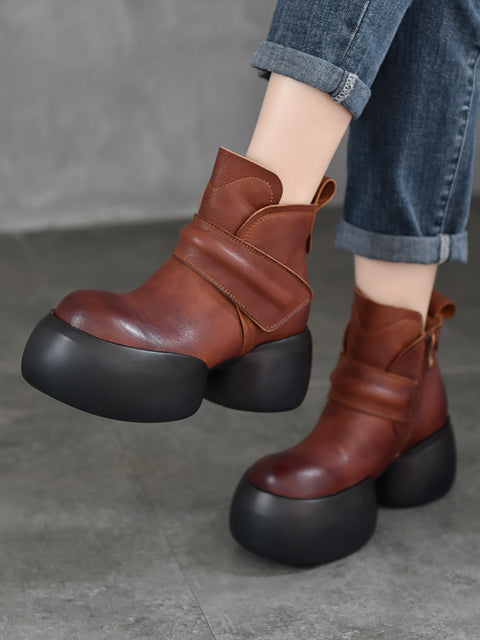 Women Fashion Soft Genuine Leather Platfrom Ankle Boots