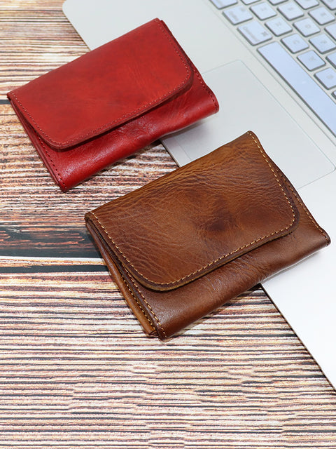 Vintage Genuine Leather Button Multifunction Wallet