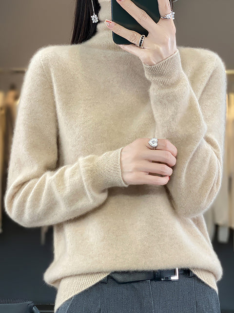 Women Autumn Turtleneck Knit 100%Wool Soft Sweater