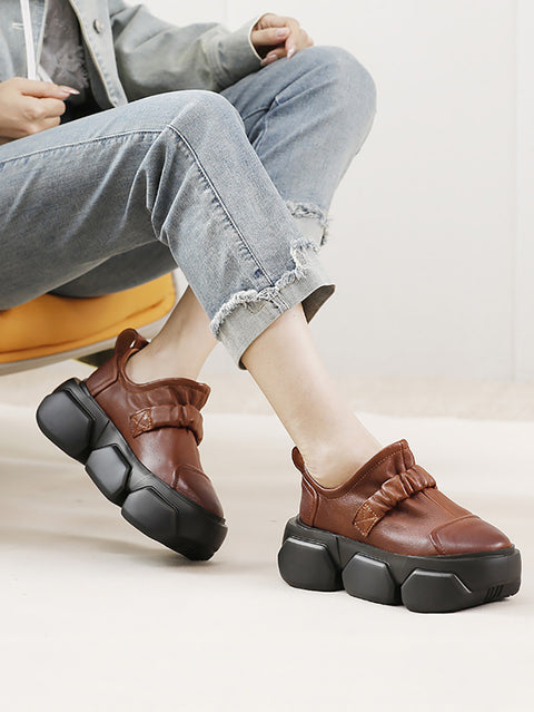 Women Autumn Stylish Soft Leather Platform Shoes