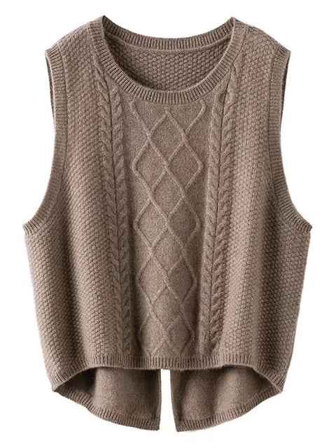 Women Retro Winter Solid Jacquard Vest