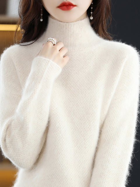 Women Autumn Solid Knit 100%Wool Turtleneck Sweater