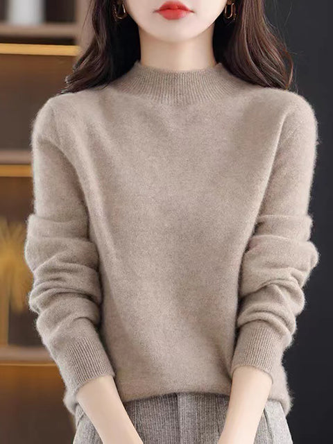 Women Autumn Half-Turtleneck 100%Wool Soft Sweater