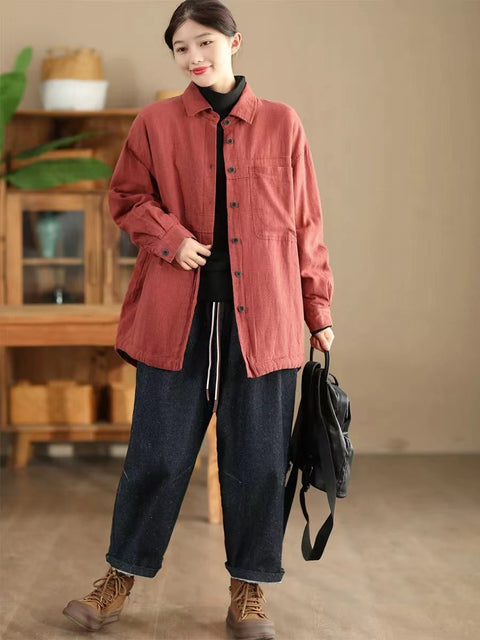 Women Casual Autumn Linen Solid Shirt Coat