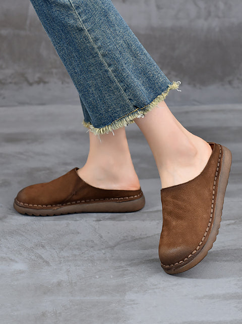 Women Spring Genuine Leather Flat Slippers