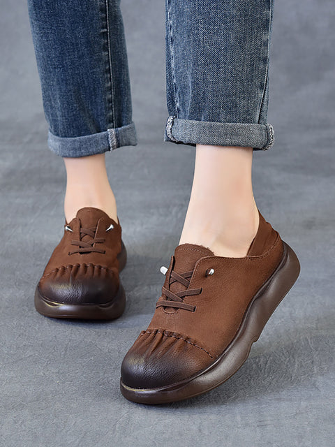 Women Spring Leather Spliced Flat Shoes