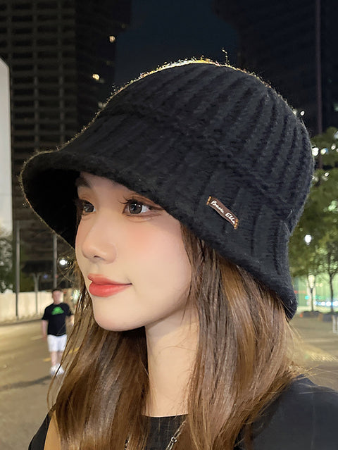 Winter Pure Color Fashion Knitted Patch Warm Hat