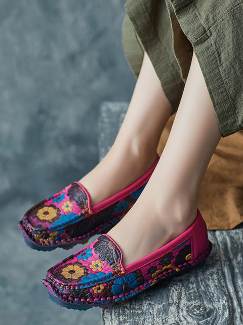 Women Summer Flower Leather Soft Flat Shoes