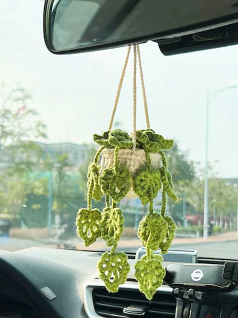 Handmade Knitted Hanging Potted Plant Car Pendant