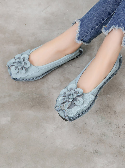 Women Vintage Summer Leather Flower Spliced Shoes