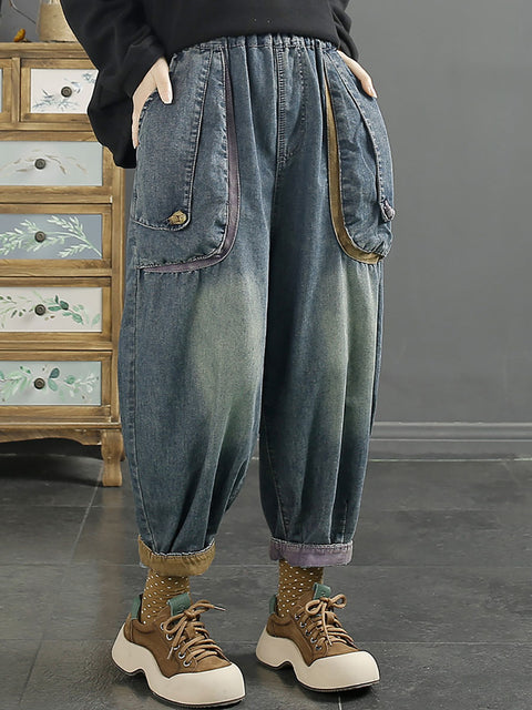 Women Spring Retro Washed Denim Harem Pants