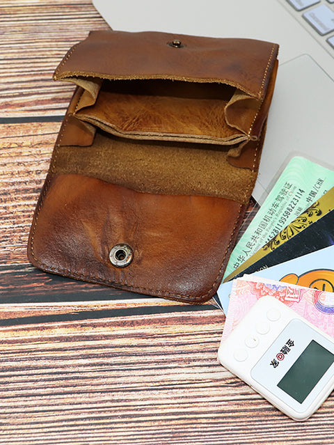 Vintage Genuine Leather Button Multifunction Wallet