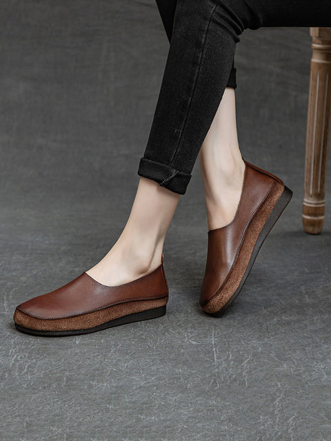 Women Spring Vintage Leather Spliced Flat Shoes