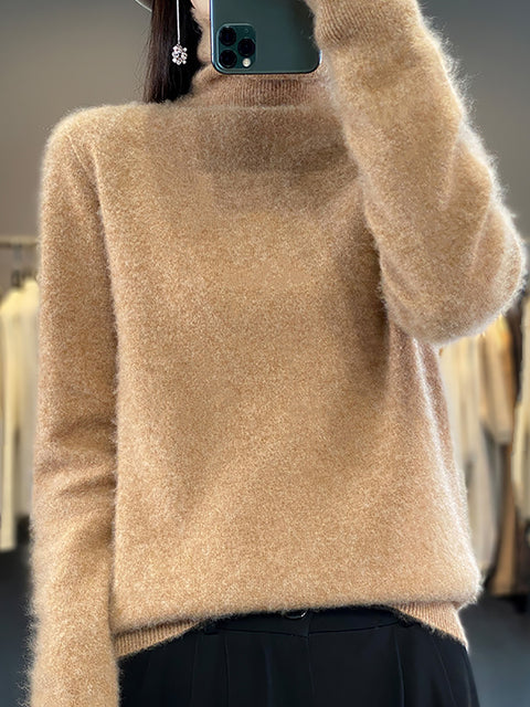 Women Autumn Turtleneck Knit 100%Wool Soft Sweater