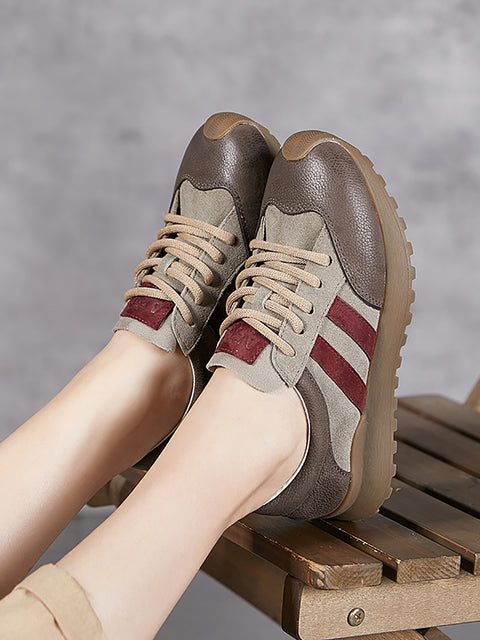 Women Vintage Colorblock Leather Sport Shoes