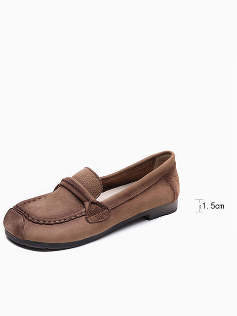 Women Vintage Leather Square-Toe Flat Shoes