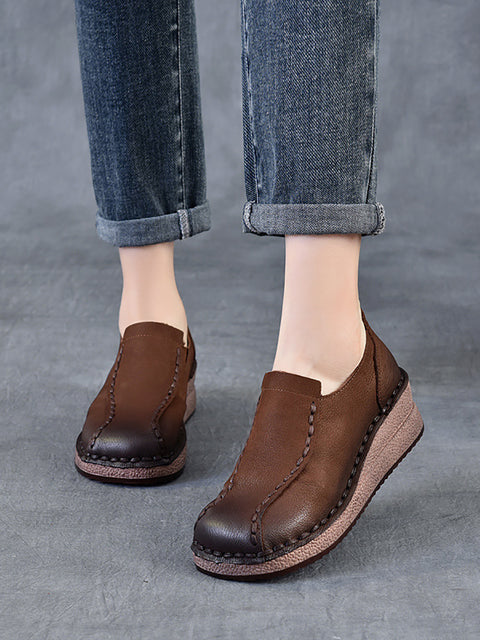 Women Vintage Genuine Leather Platform Shoes