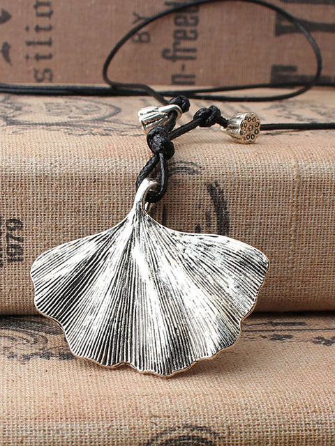 Vintage Alloy Ginkgo Artsy Sweater Necklace