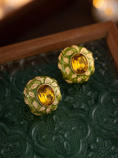 Vintage Women Leaf Copper Round Earrings