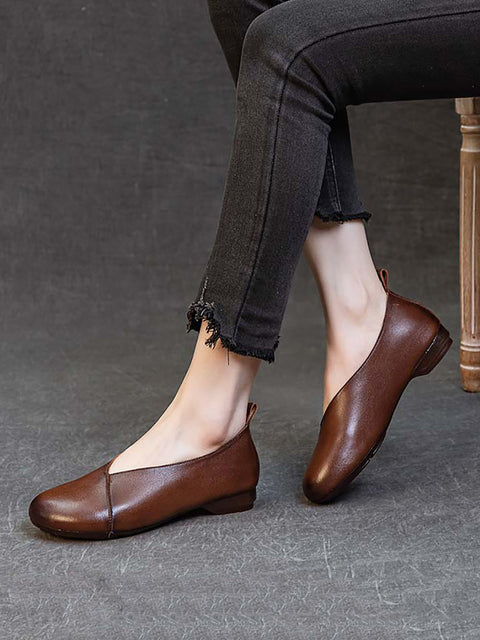 Women Vintage Spring Leather Low-Heel Shoes