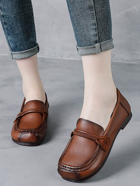 Women Retro Soft Leather Spliced Low Heel Shoes