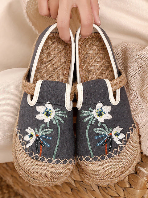 Women Ethnic Flower Embroidery Cotton Linen Shoes