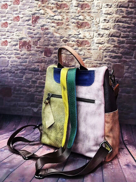 Multicolor Women Leather Zipper Backpack