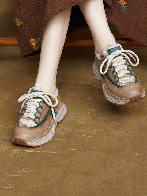 Women Spring Genuine Leather Spliced Platform Shoes