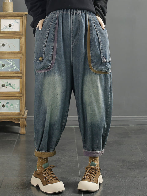 Women Spring Retro Washed Denim Harem Pants