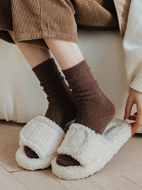 6 Pairs Women Winter Solid Wool Socks