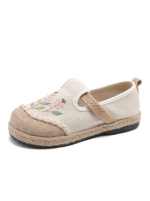 Women Ethnic Flower Embroidery Linen Cotton Flat Shoes