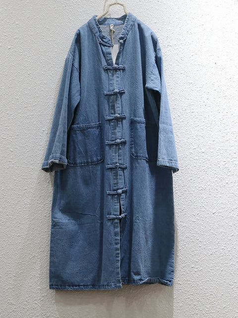 Women Autumn Casual Solid Pocket Denim Coat