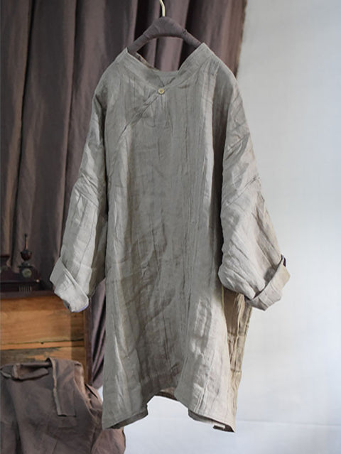 Women Vintage Solid Linen Loose Long Blouse