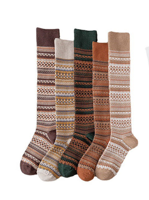 5 Pairs Women Casual Stripe Knitted Long Socks