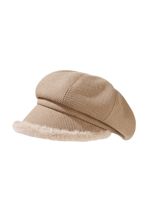 Winter Casual Pure Color Plush Spliced Hat