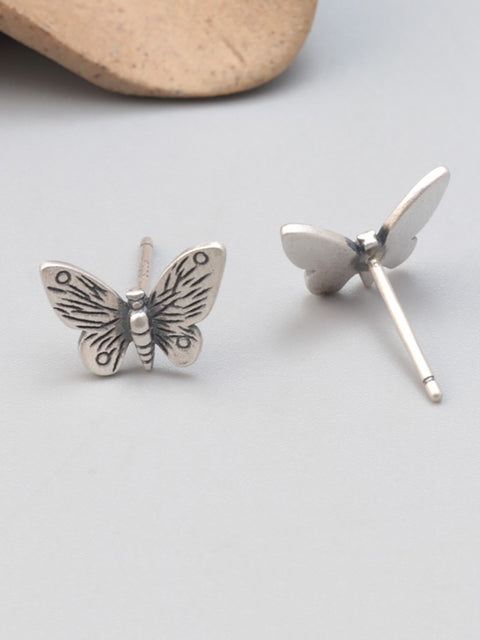 Vintage S925Sliver Flower Butterfly Ear Studs