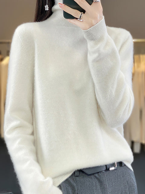 Women Autumn Turtleneck Knit 100%Wool Soft Sweater