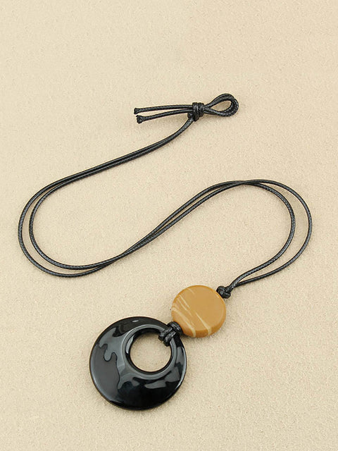 Glaze Stone Round Obsidian Pendant Necklace