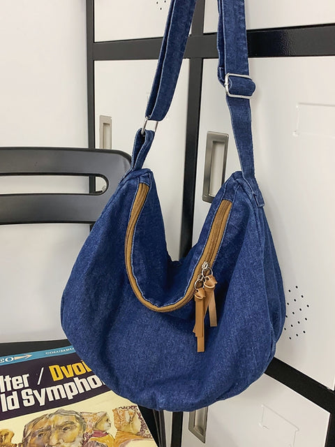 Casual Solid Denim Large Capacity Crossbody Bag