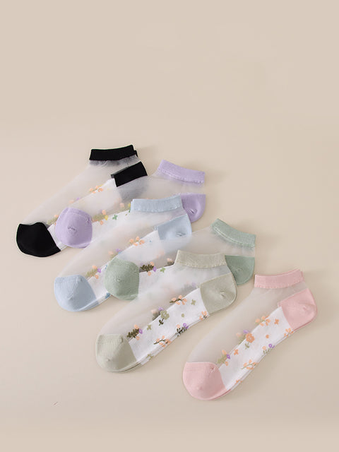 5 Pairs Women Summer Jacquard Thin Socks