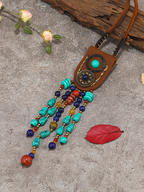 Ethinc Leather Turquoise Bead Alloy Tassel