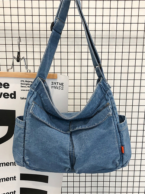 Women Vintage Solid Denim Large Capacity Bag