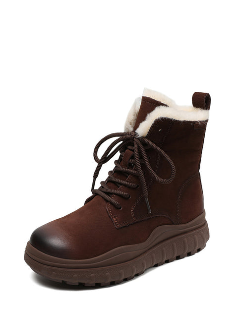 Women Vintage Winter Leather Fleece-lined Ankle Boots