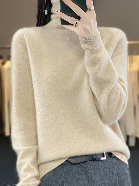 Women Autumn Turtleneck Knit 100%Wool Soft Sweater