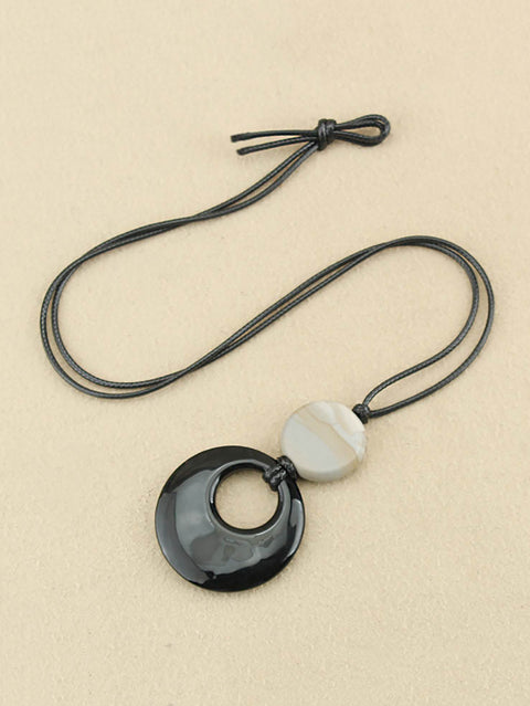 Glaze Stone Round Obsidian Pendant Necklace