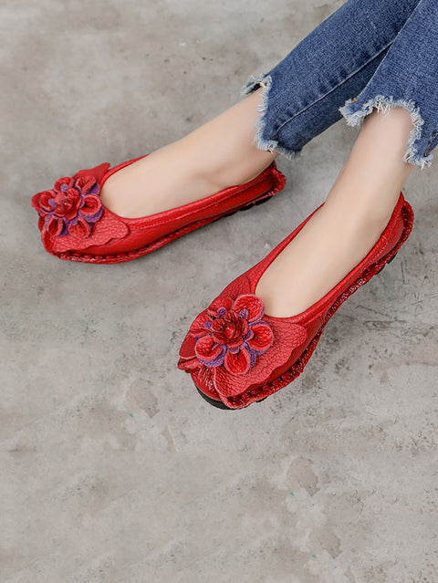 Women Vintage Summer Leather Flower Spliced Shoes